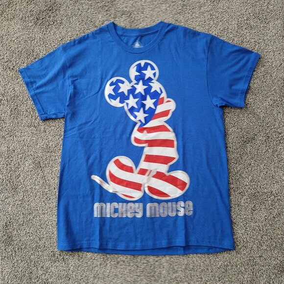 Disney Other - Disney Mickey Mouse Patriotic Blue T-Shirt With American Flag Design Size Large